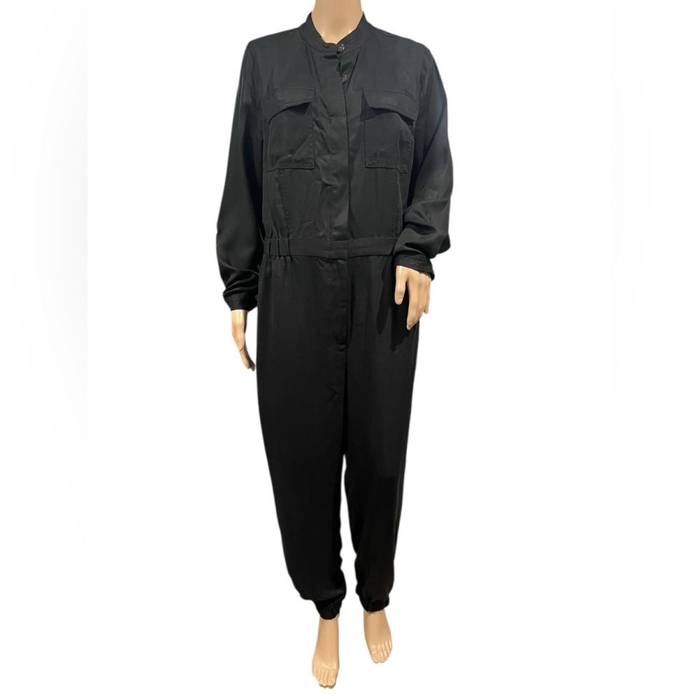 Banana Republic Womens Jumpsuit Tencel Flightless Utility Black Button Size 12 - Picture 2 of 16